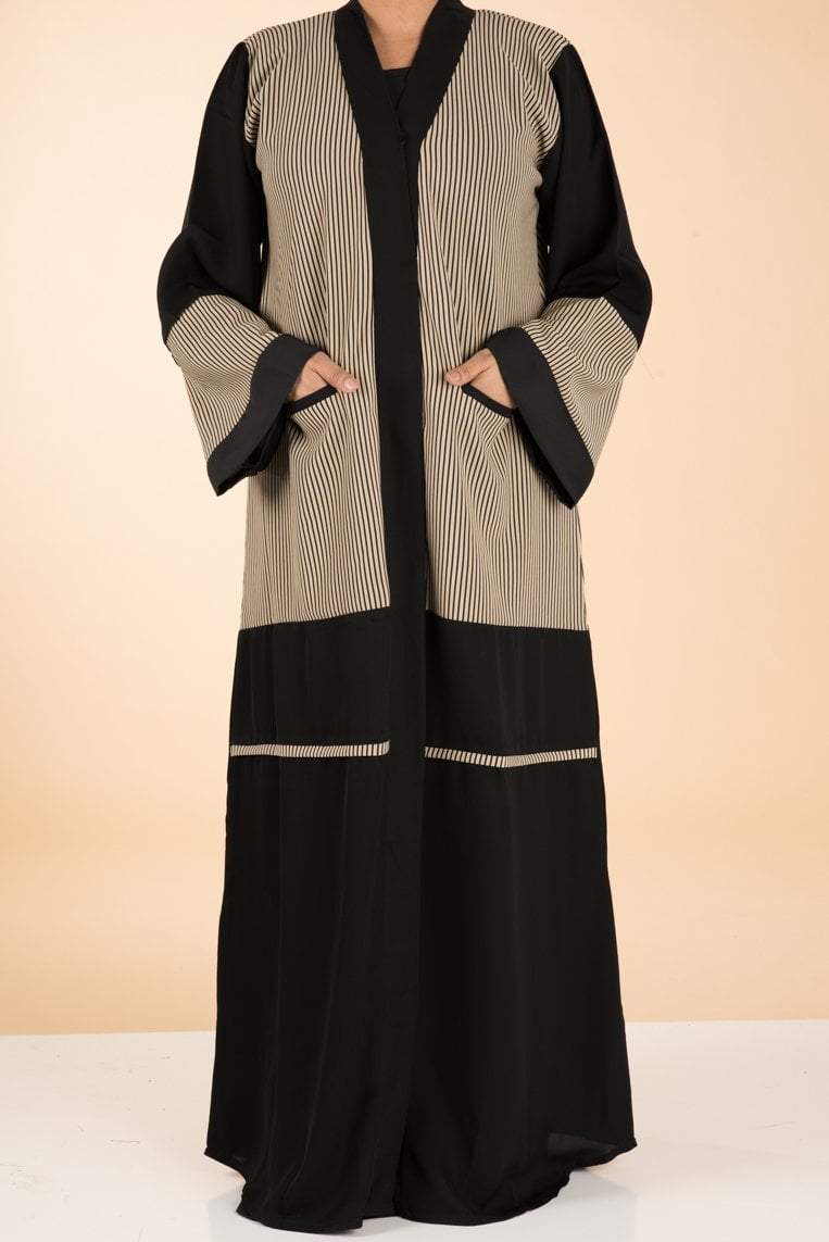 Stripe Pockets Kimono Abaya Kabayare