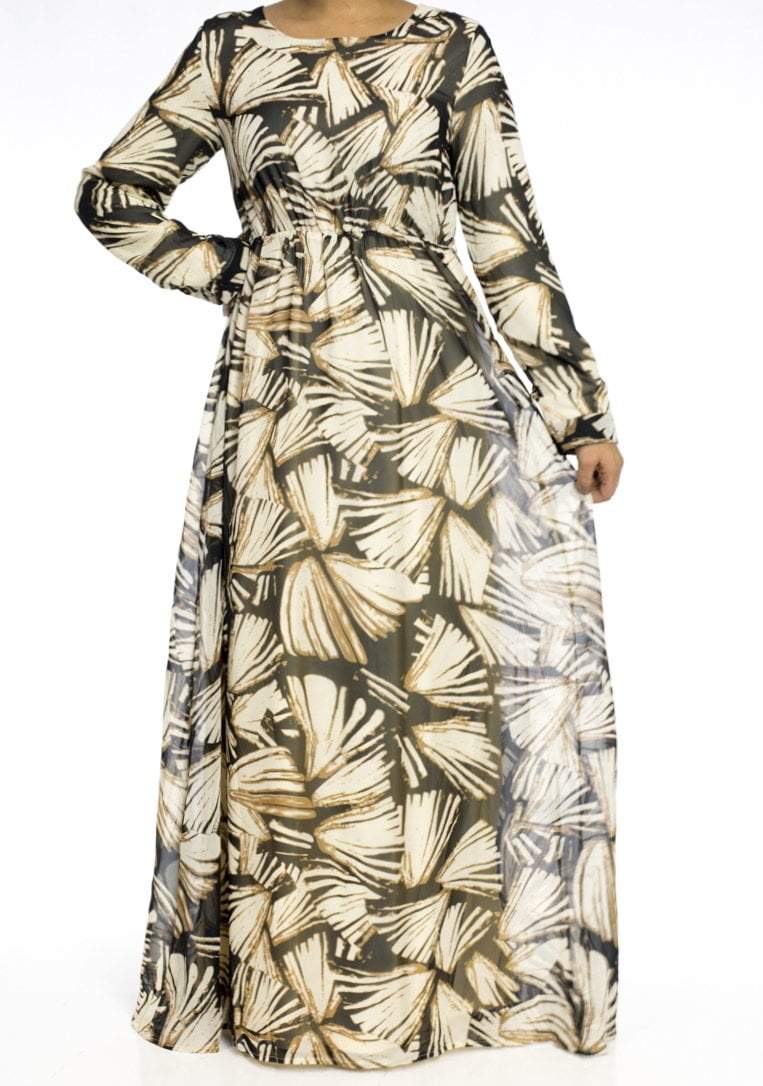 Tan bamboo print dress Kabayare