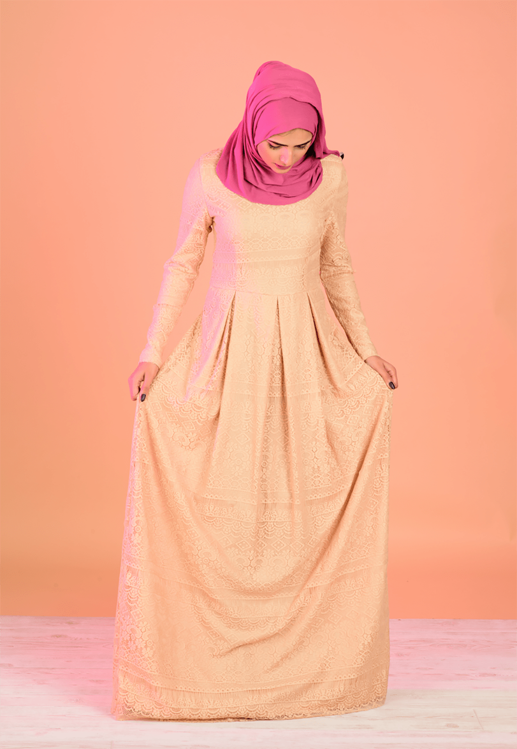 Tan eyelash pattern lace dress Kabayare