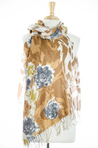 Tan Floral Acrylic Scarf Pashimina Kabayare