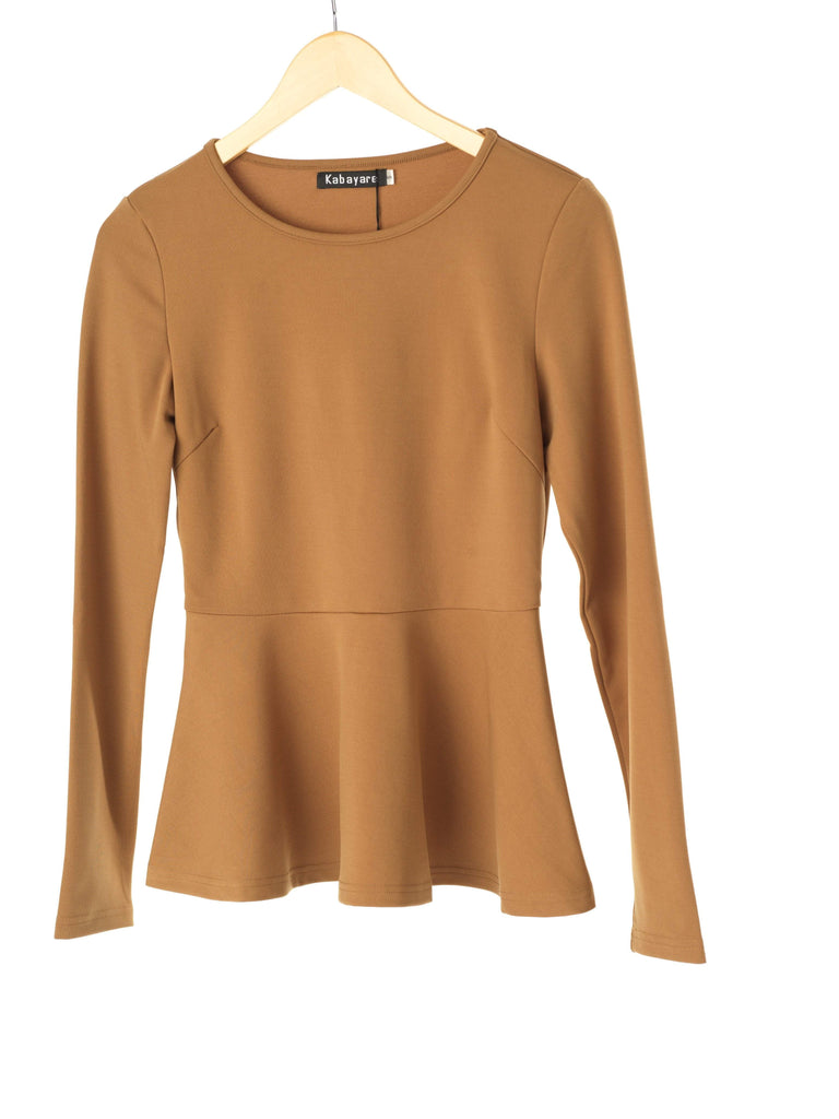 Tan Long Sleeve Peplum Top Kabayare