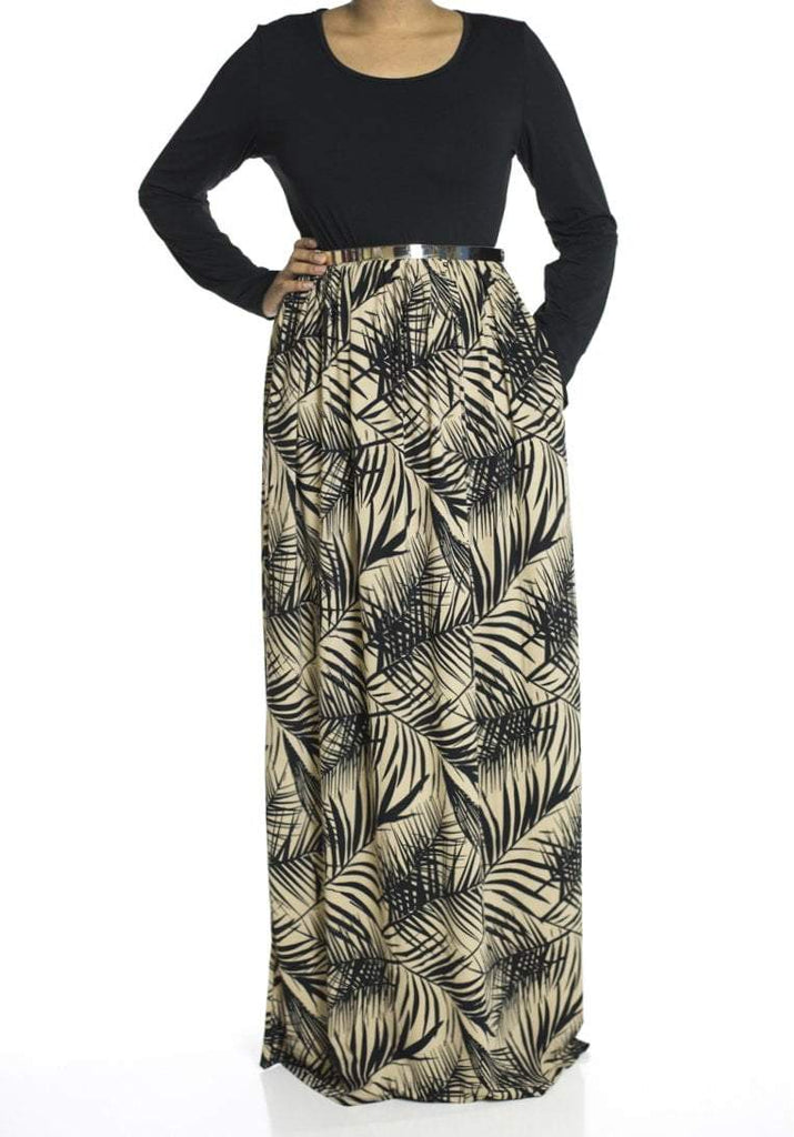 Tan Palms maxi dress Kabayare