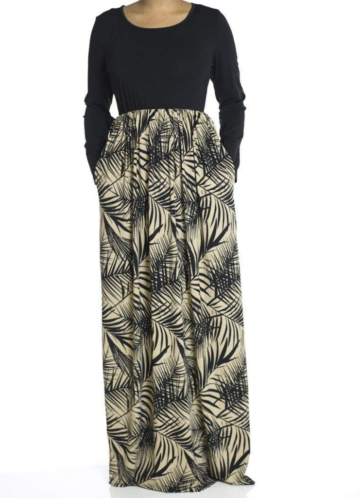Tan Palms maxi dress Kabayare