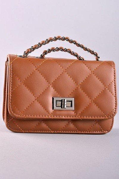 Tan Quilted Faux Leather Crossbody Kabayare