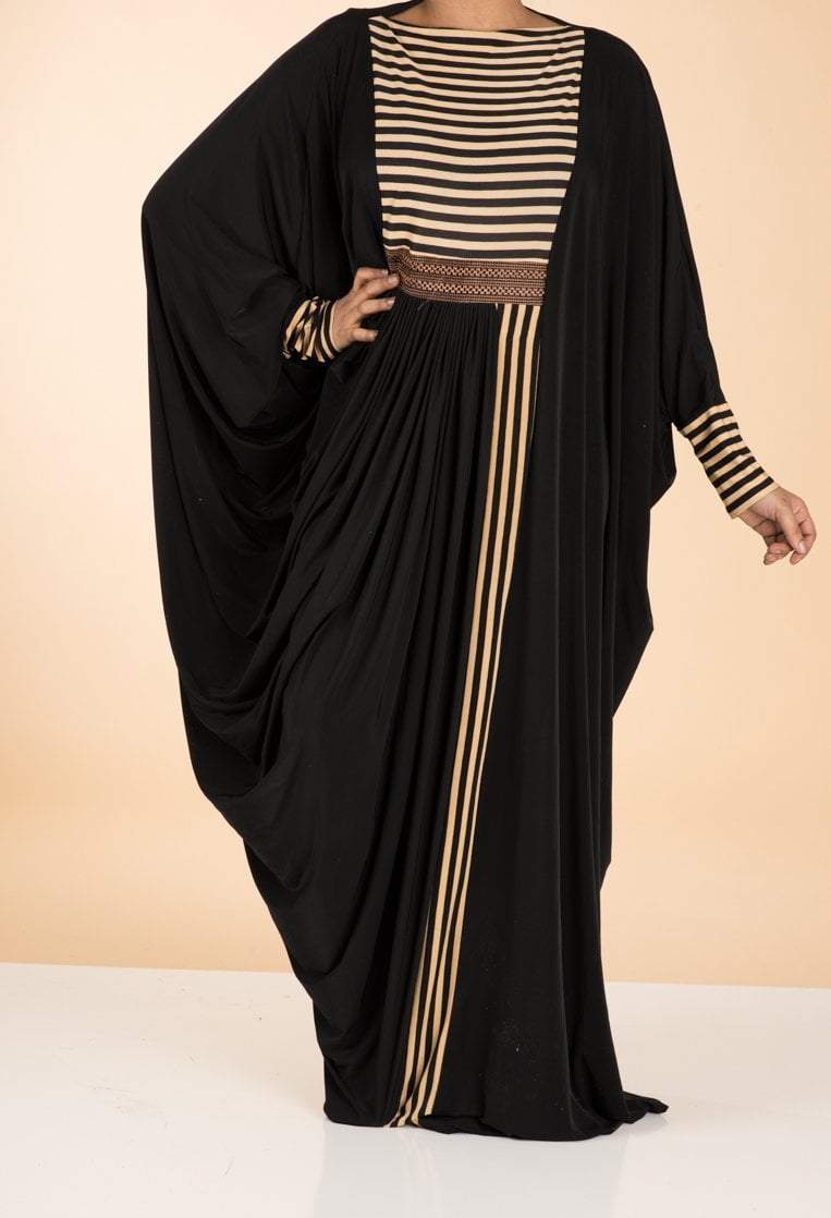Tan stripe Butterfly Abaya Kabayare