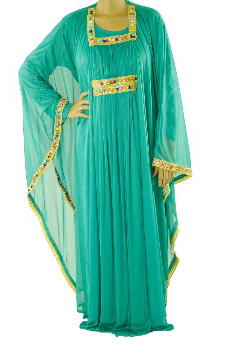 Teal 2-Piece Bedazzle Kaftan Dress Kabayare