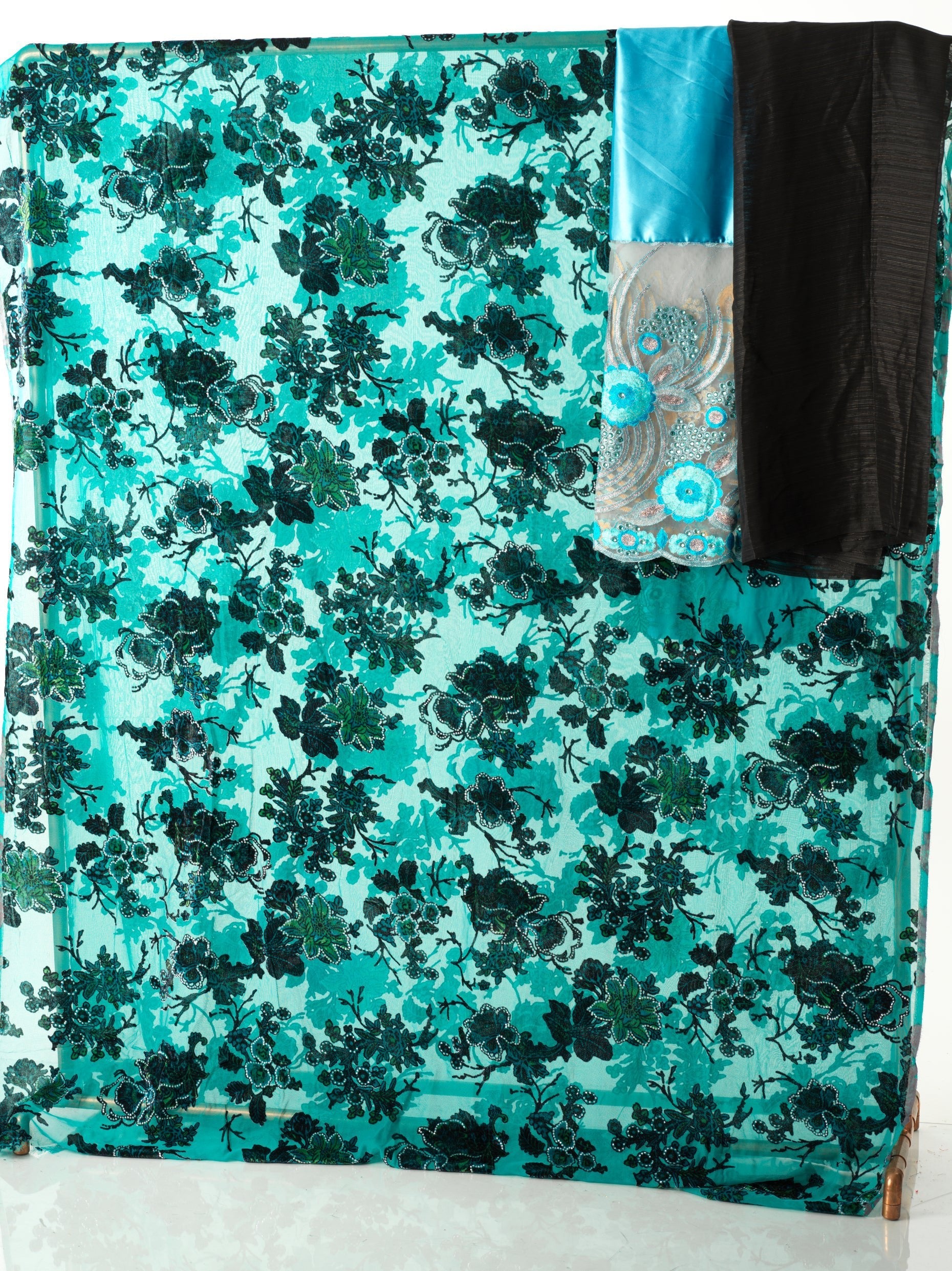 Teal Blue burnout Floral Maqbal Dirac Kabayare