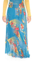 Teal Floral Pleated Maxi Skirt Kabayare