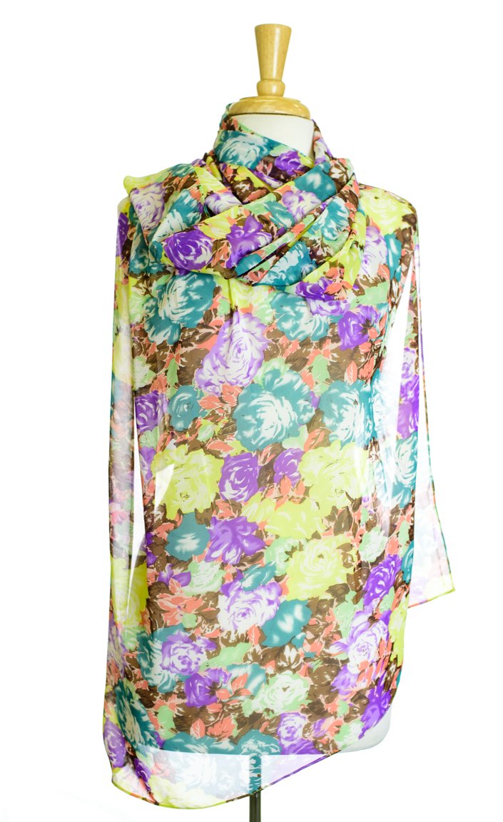 Teal Garden Roses Hijab Kabayare