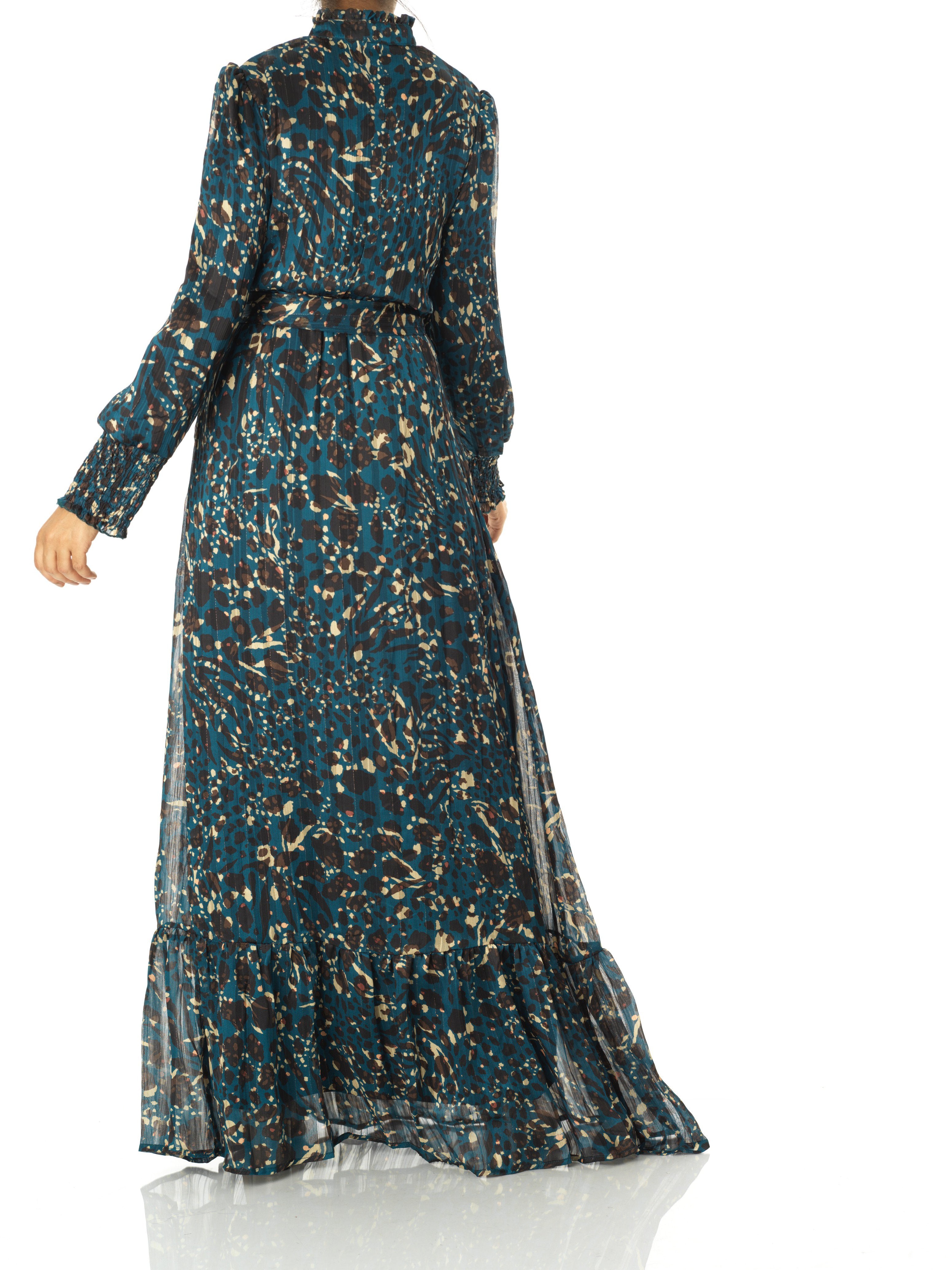 Teal Golden details leopard sleeve maxi dress Kabayare