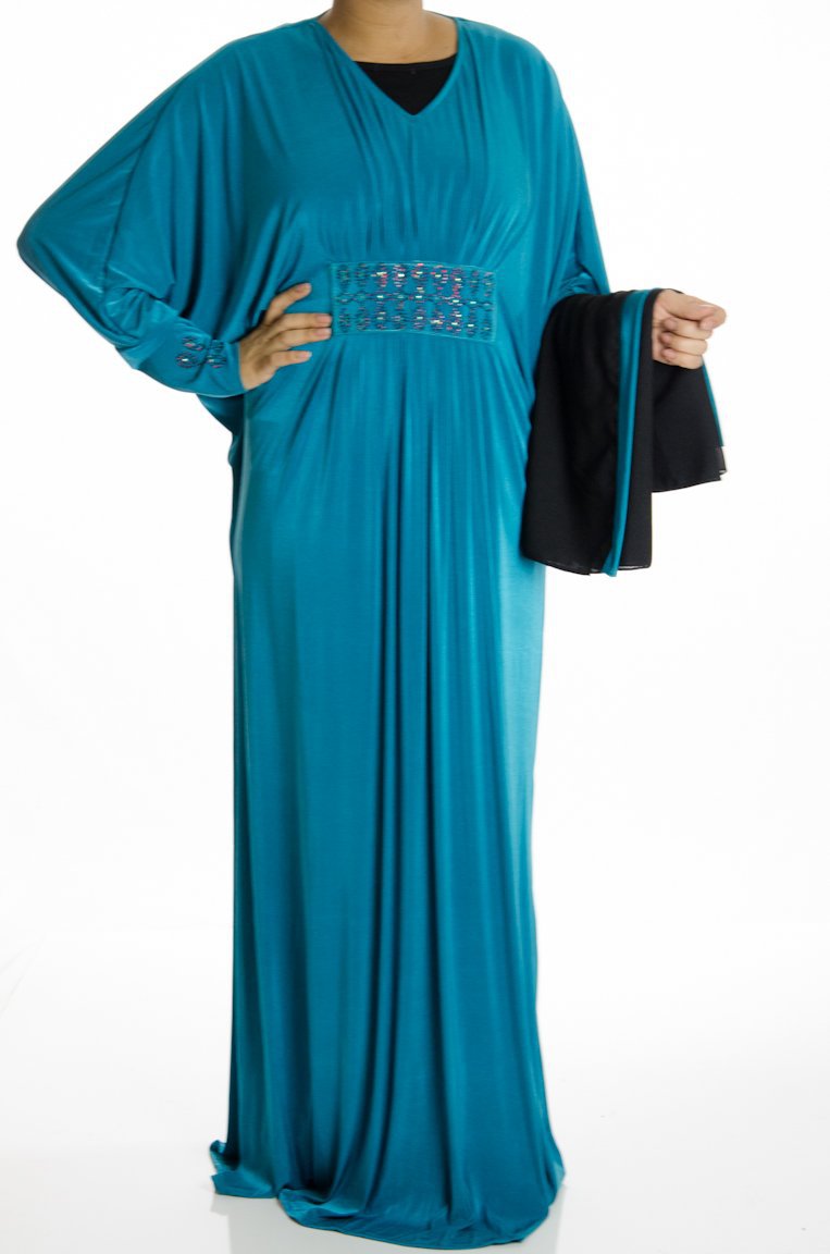 Teal Spiral Butterfly Jersey Abaya Kabayare