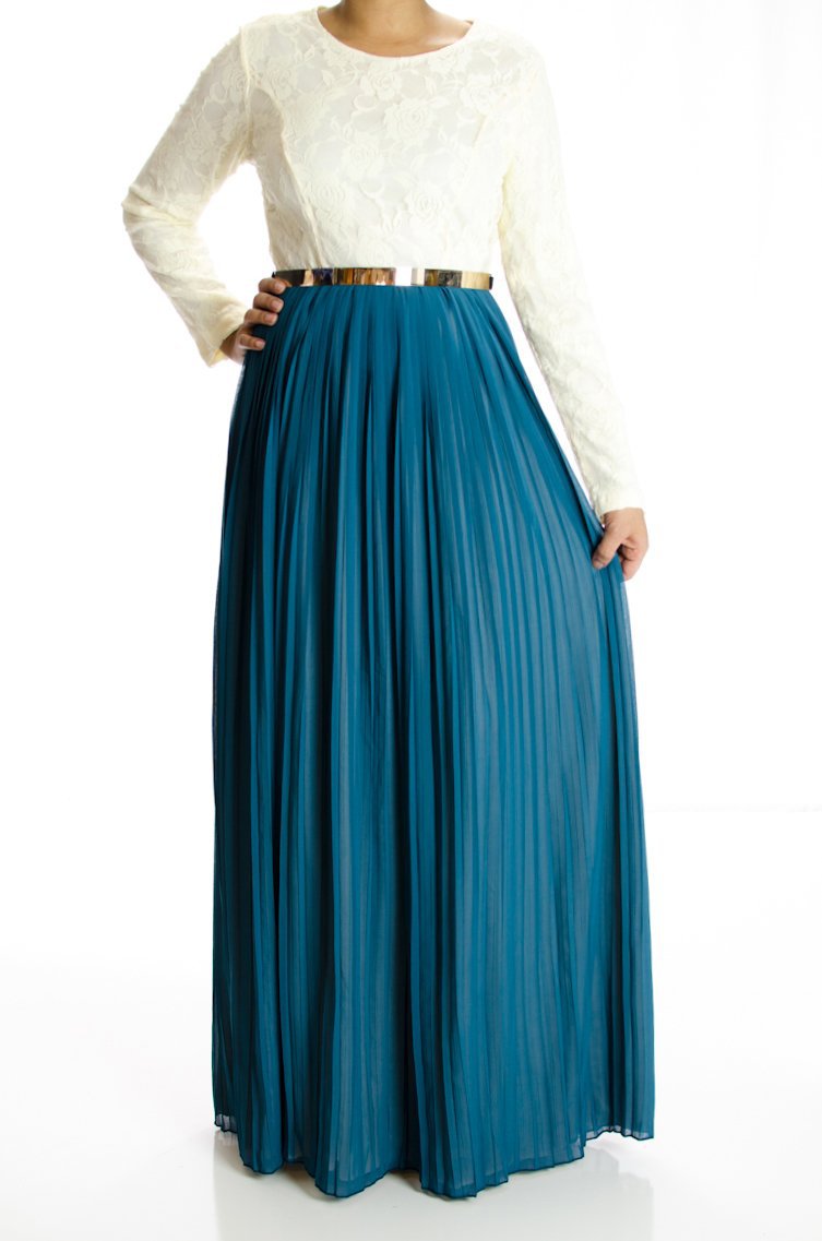Teal Vintage pleated dress Kabayare
