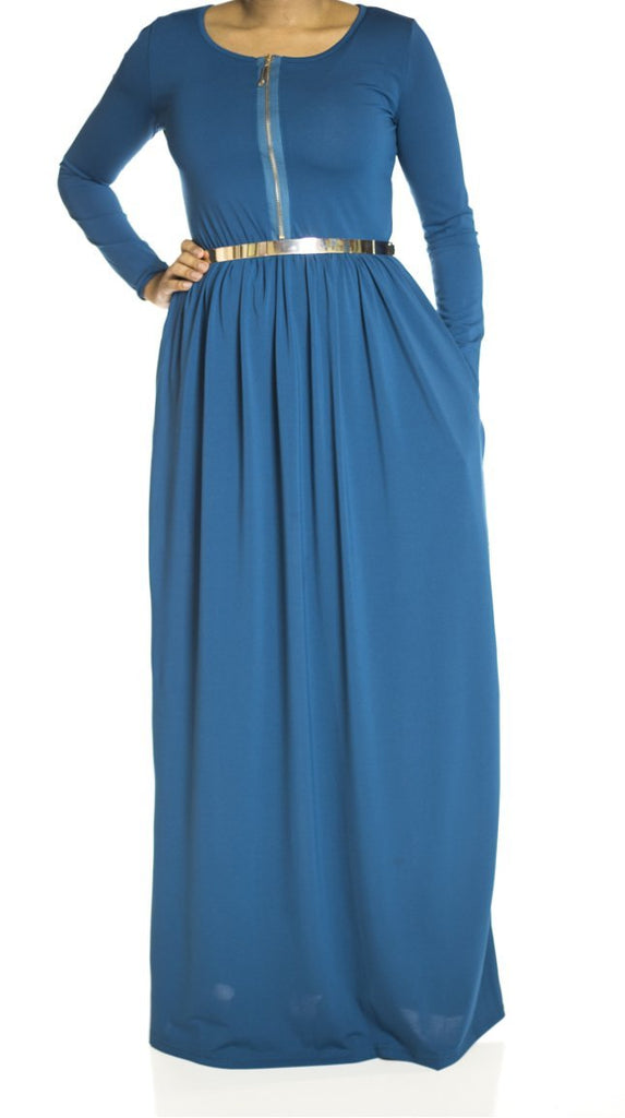 Teal zipper front Maxi Dress Kabayare