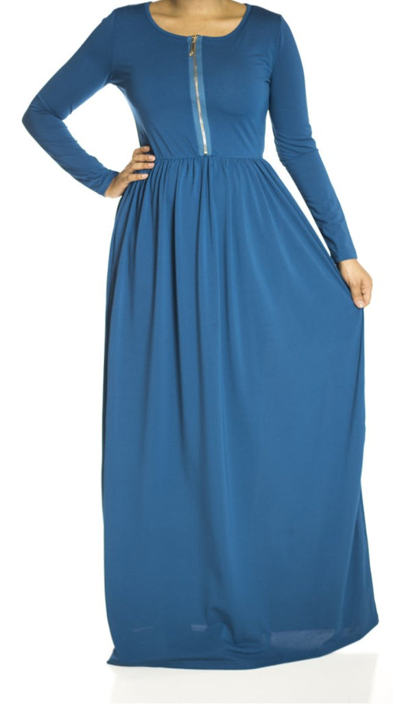 Teal zipper front Maxi Dress Kabayare