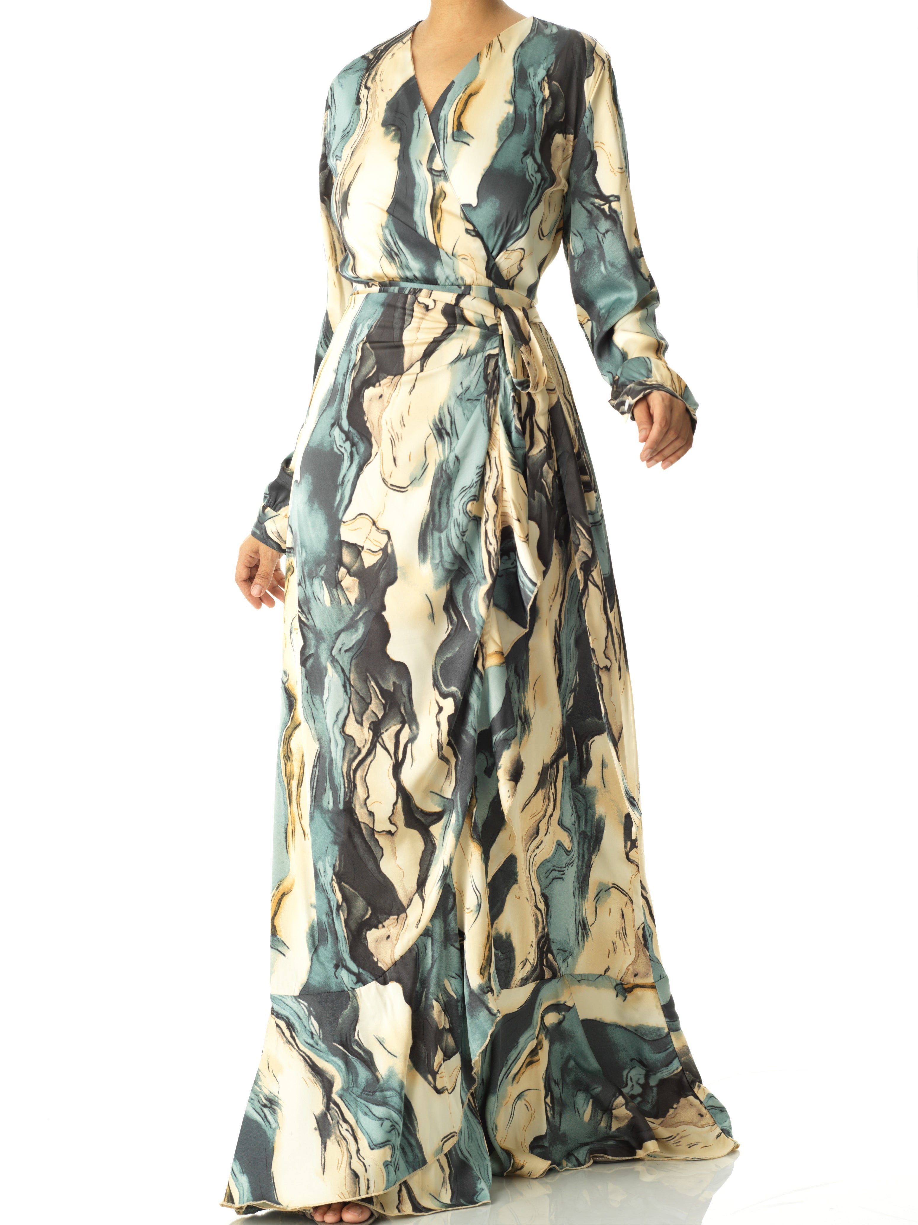 The waterfall satin wrapped maxi dress Kabayare