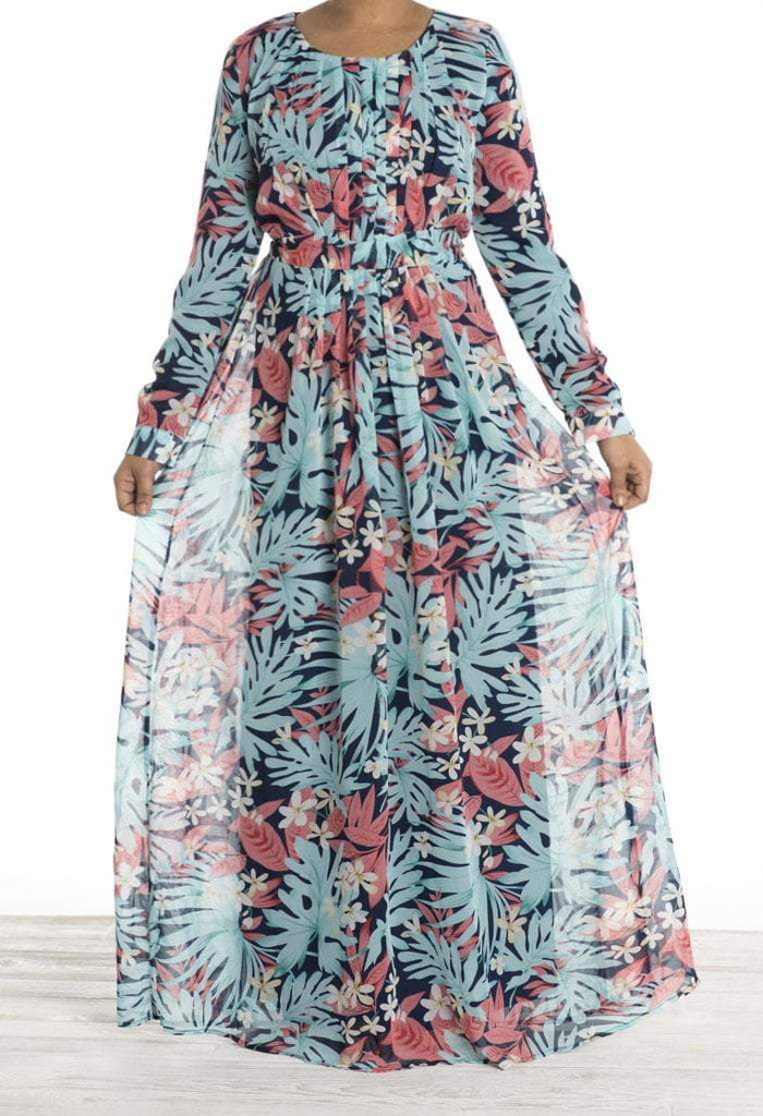 tropical print chiffon dress Kabayare