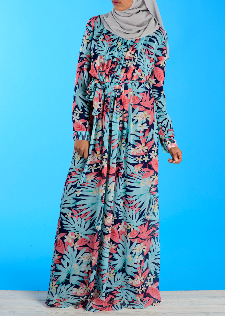 tropical print chiffon dress Kabayare