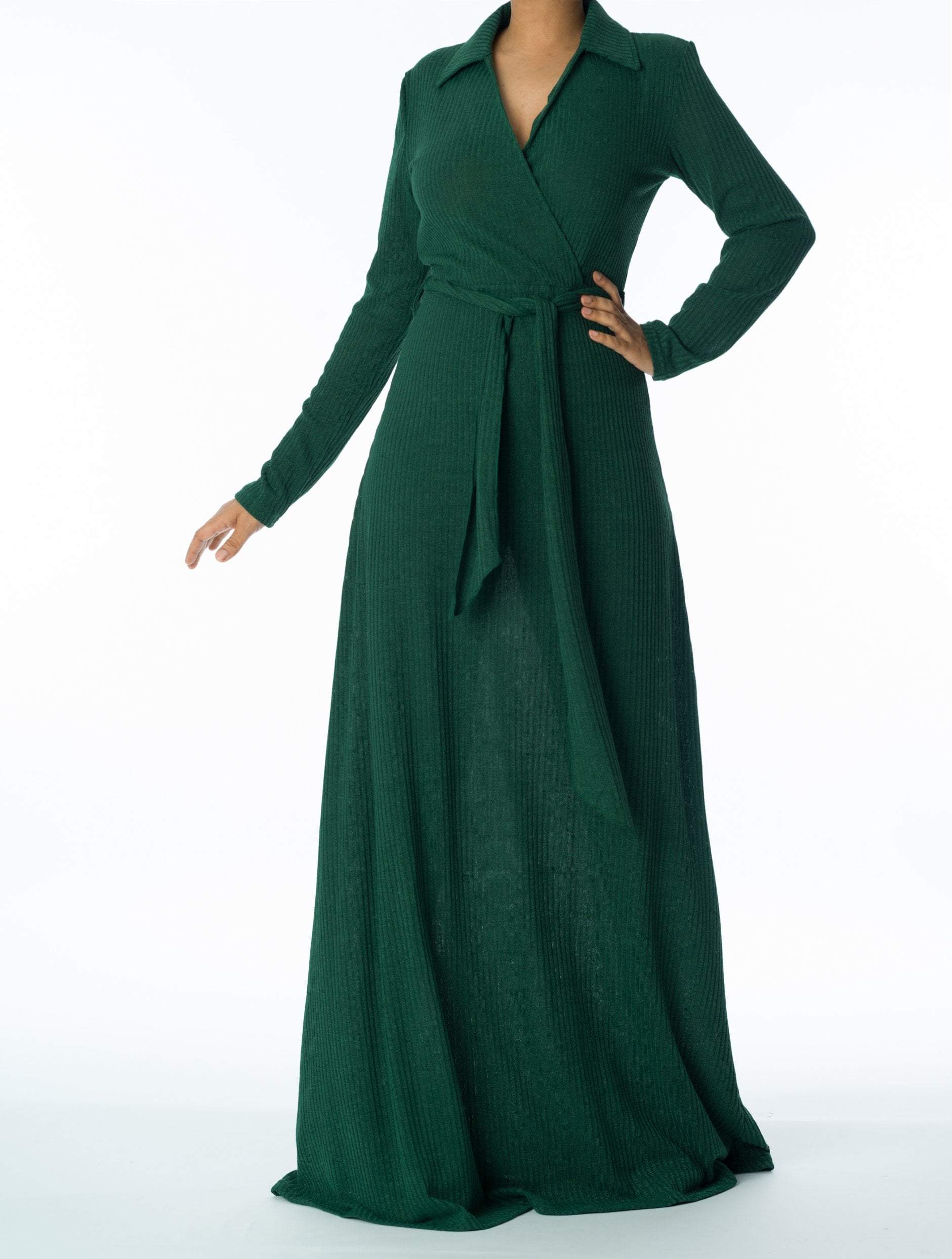 V-neck ribbed sweater dress Kabayare