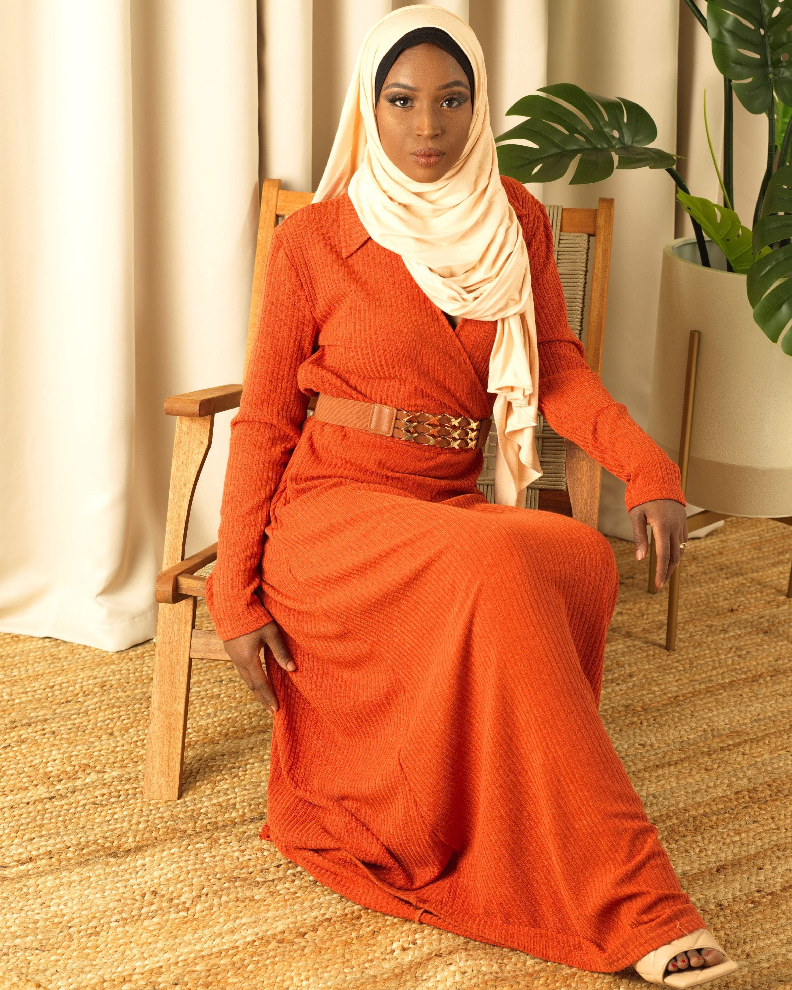 V-neck ribbed sweater dress Kabayare