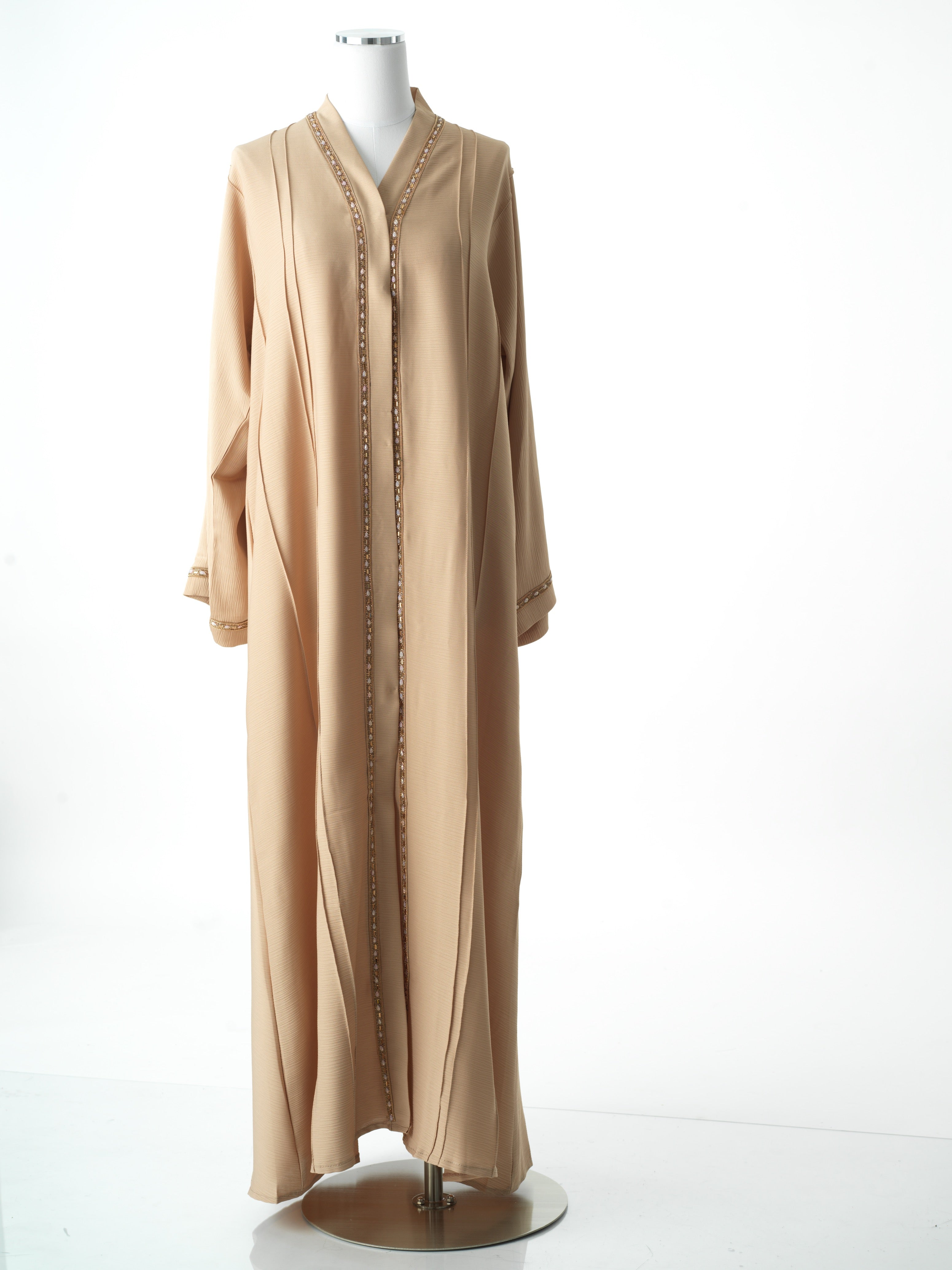 Vanilla golden detail linen abaya Kabayare