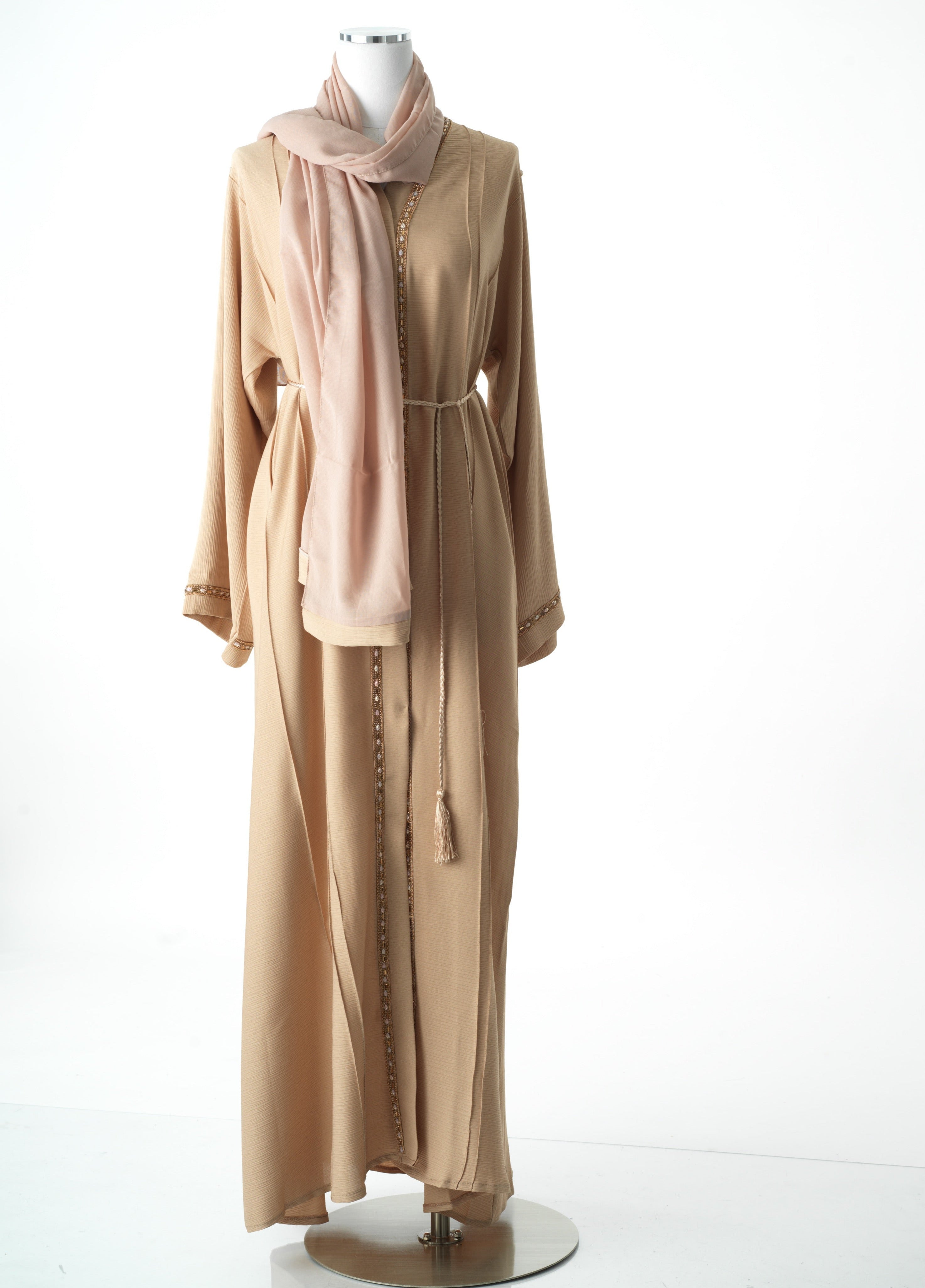 Vanilla golden detail linen abaya Kabayare