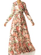 White Bloom Blush Floral Print Maxi Dress Kabayare
