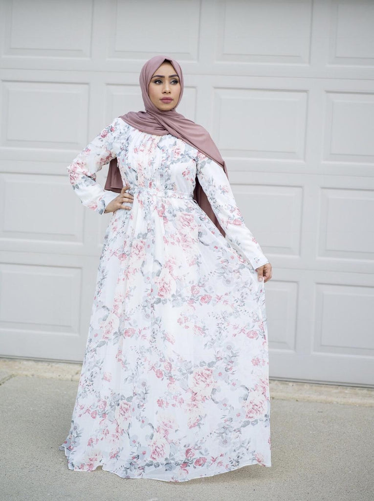 White blushing floral Maxi dress Kabayare