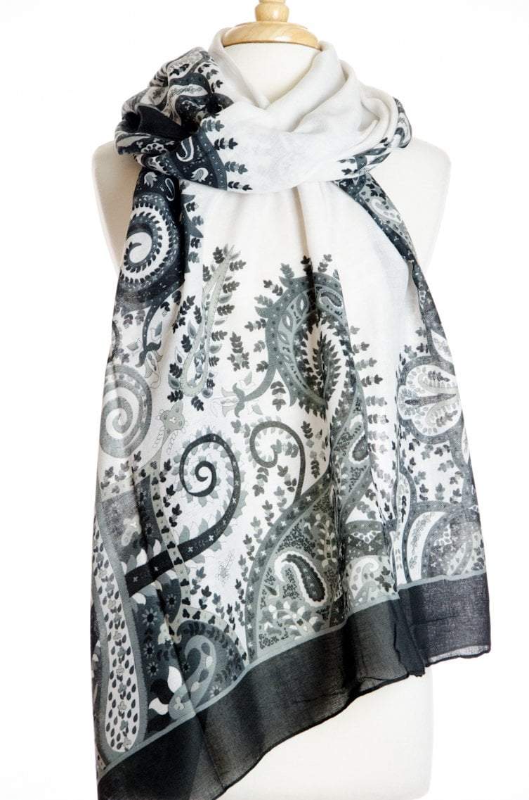 White Floral Geo Print Scarf Kabayare