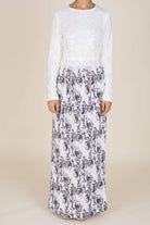 White Floral Pencil Pleated Skirt Kabayare