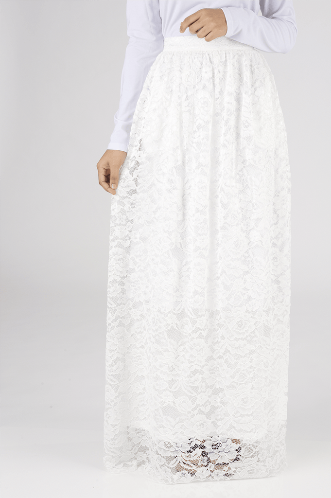 White Garden Lace Maxi Skirt Kabayare