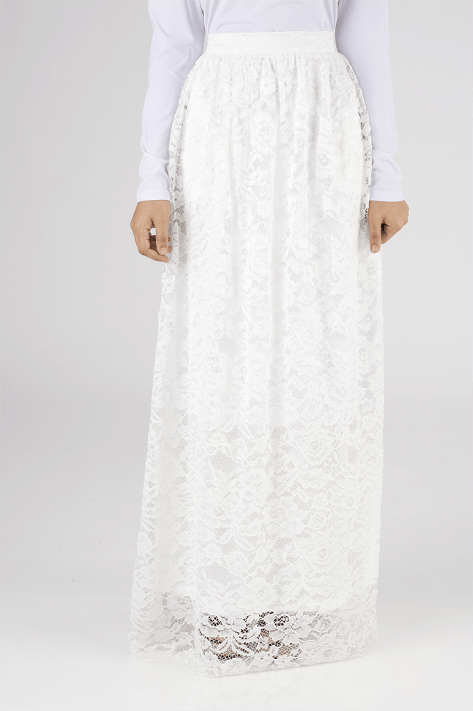 White Garden Lace Maxi Skirt Kabayare