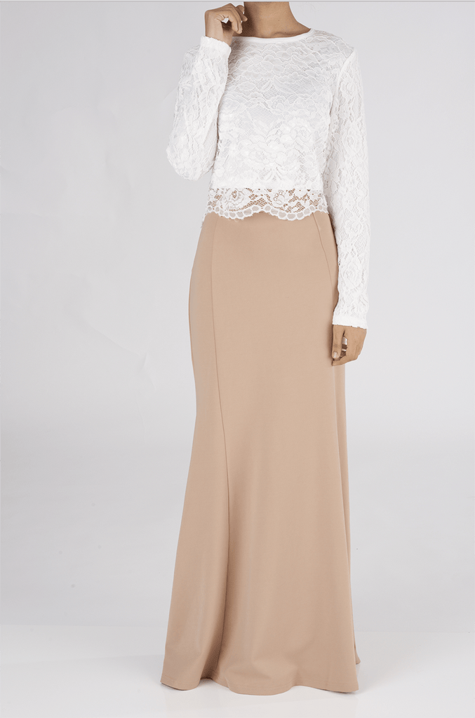 White long sleeve Lace crop Top Kabayare