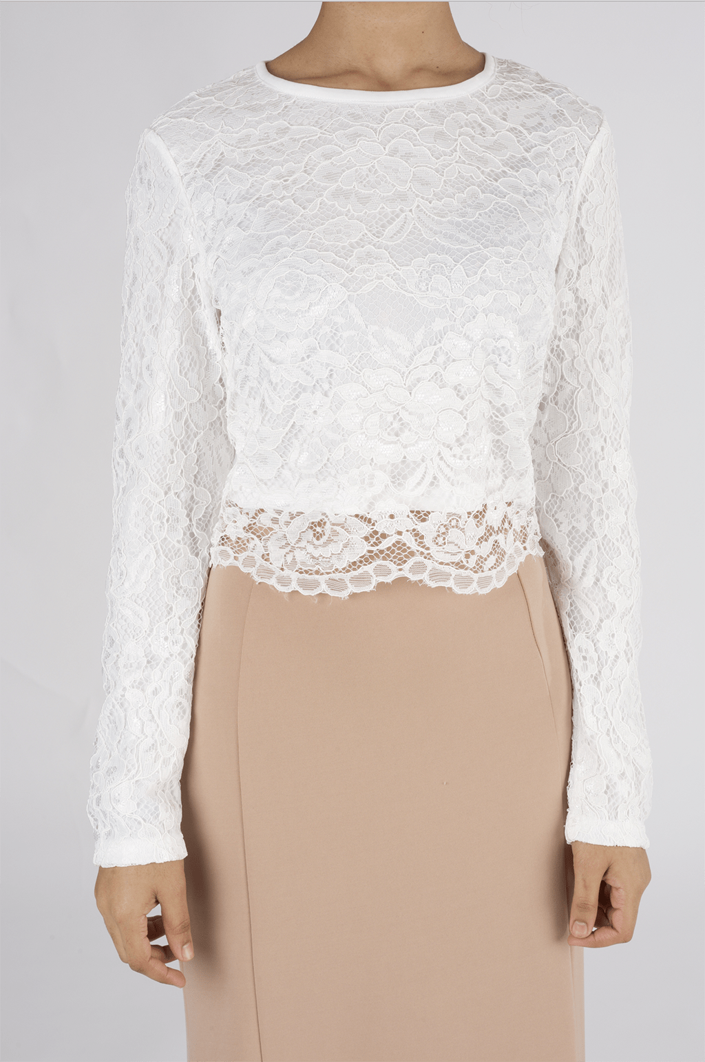 White long sleeve Lace crop Top Kabayare