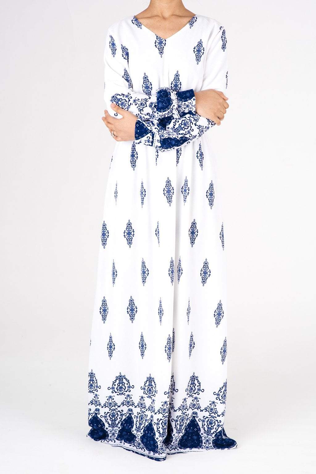 White Moroccan print maxi dress Kabayare