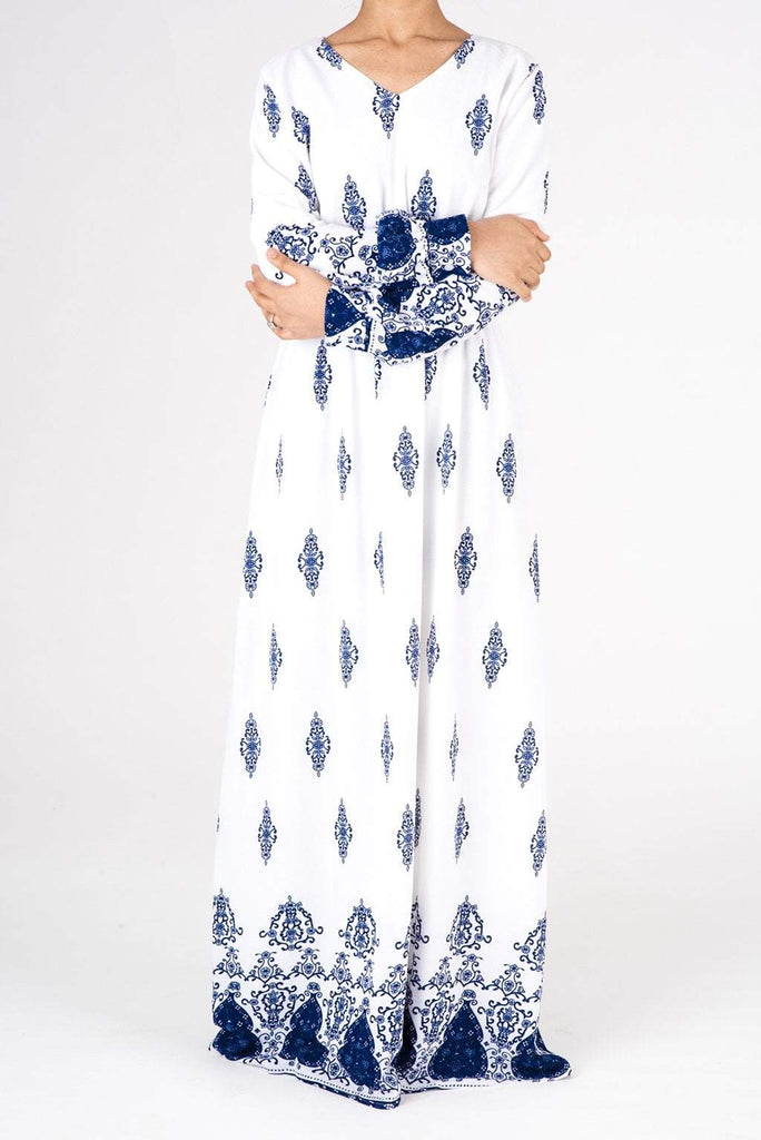 White Moroccan print maxi dress Kabayare