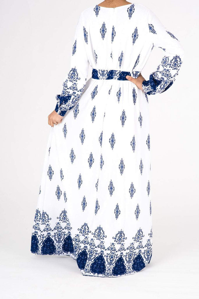 White Moroccan print maxi dress Kabayare