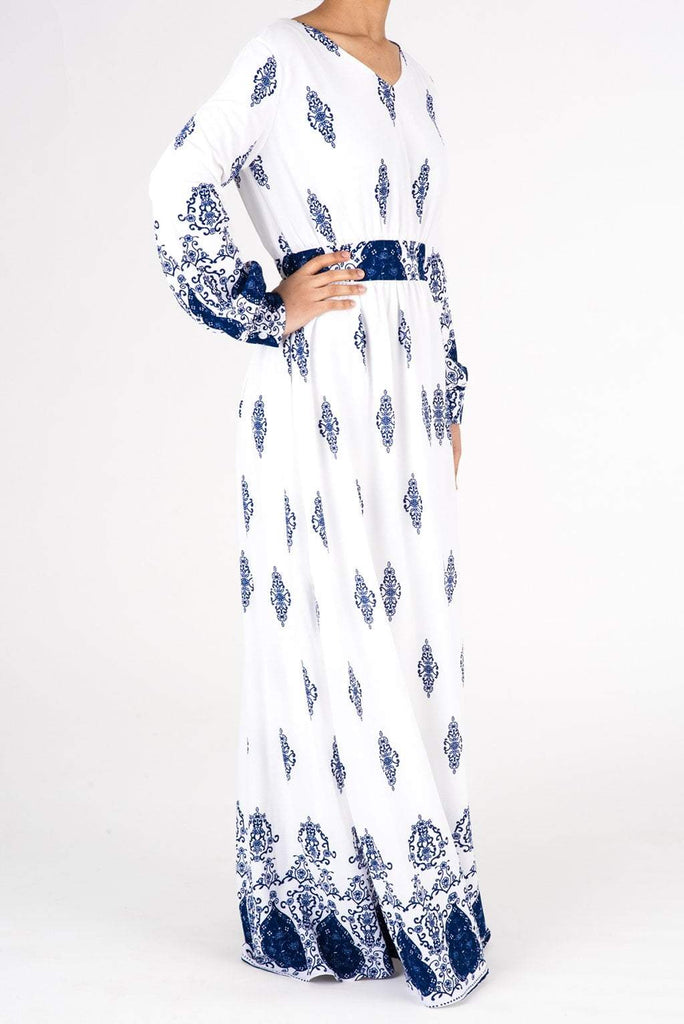 White Moroccan print maxi dress Kabayare