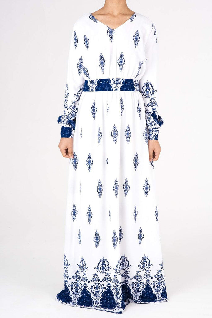White Moroccan print maxi dress Kabayare