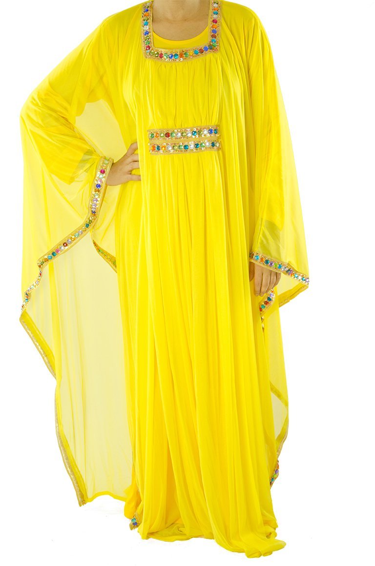 Yellow 2-Piece Bedazzle Kaftan Dress Kabayare
