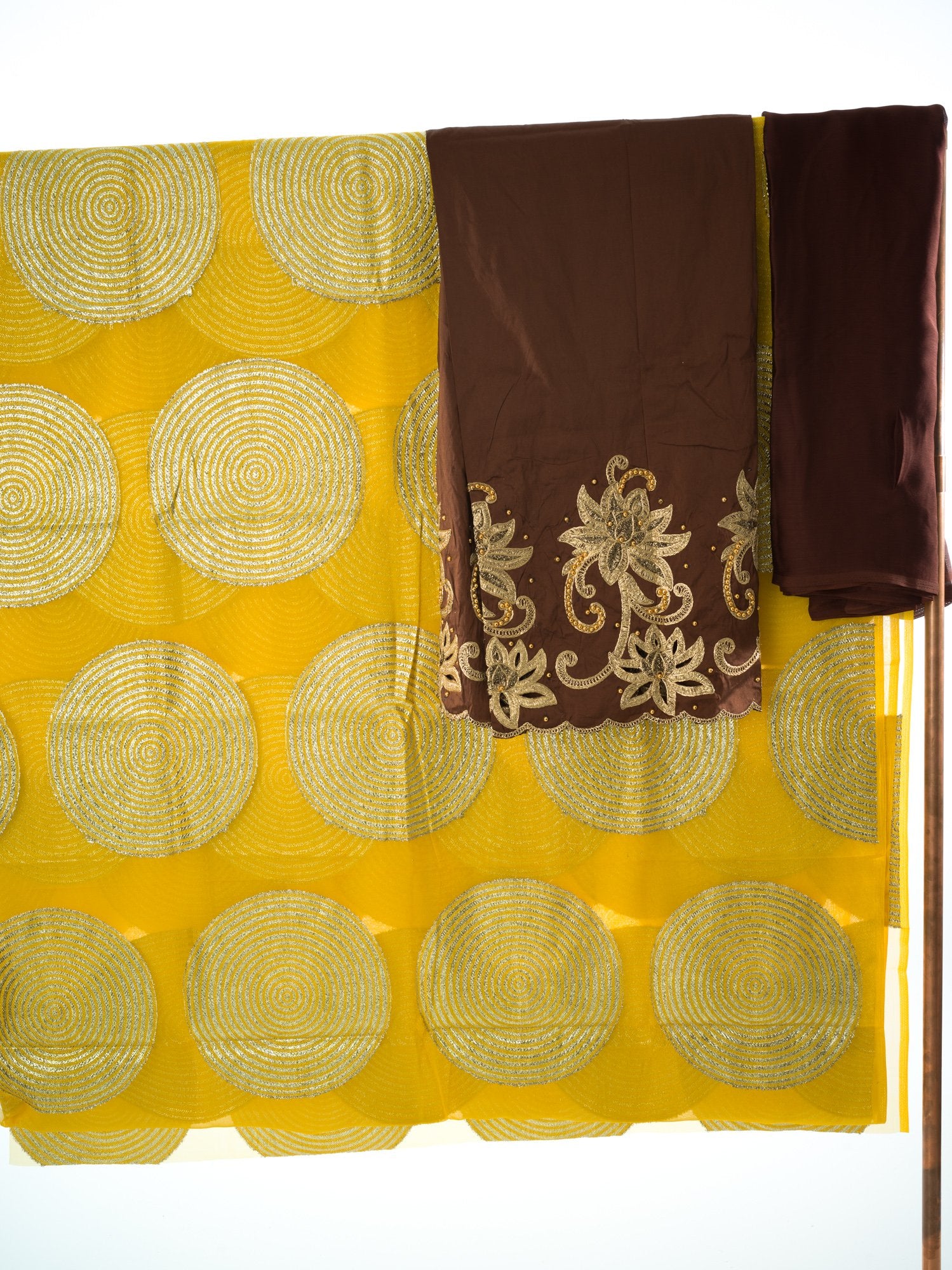 Yellow and brown Spiral fransawi inspired Dirac set Kabayare