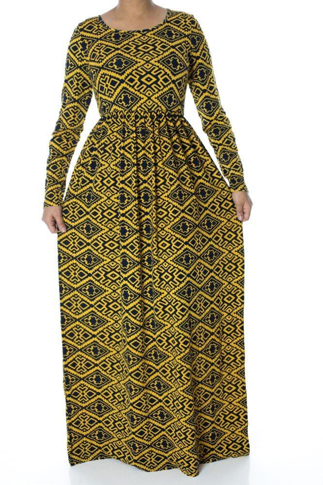 Yellow Aztec maxi dress Kabayare