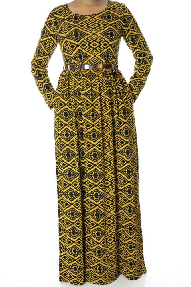 Yellow Aztec maxi dress Kabayare
