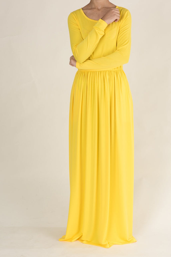 Yellow Milk Silk Maxi Dress / Pockets Kabayare