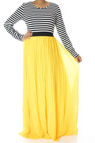 Yellow Striped Pleated maxi dress Kabayare