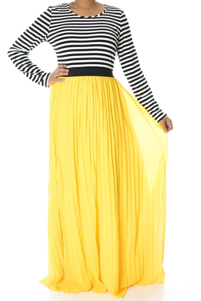 Yellow Striped Pleated maxi dress Kabayare