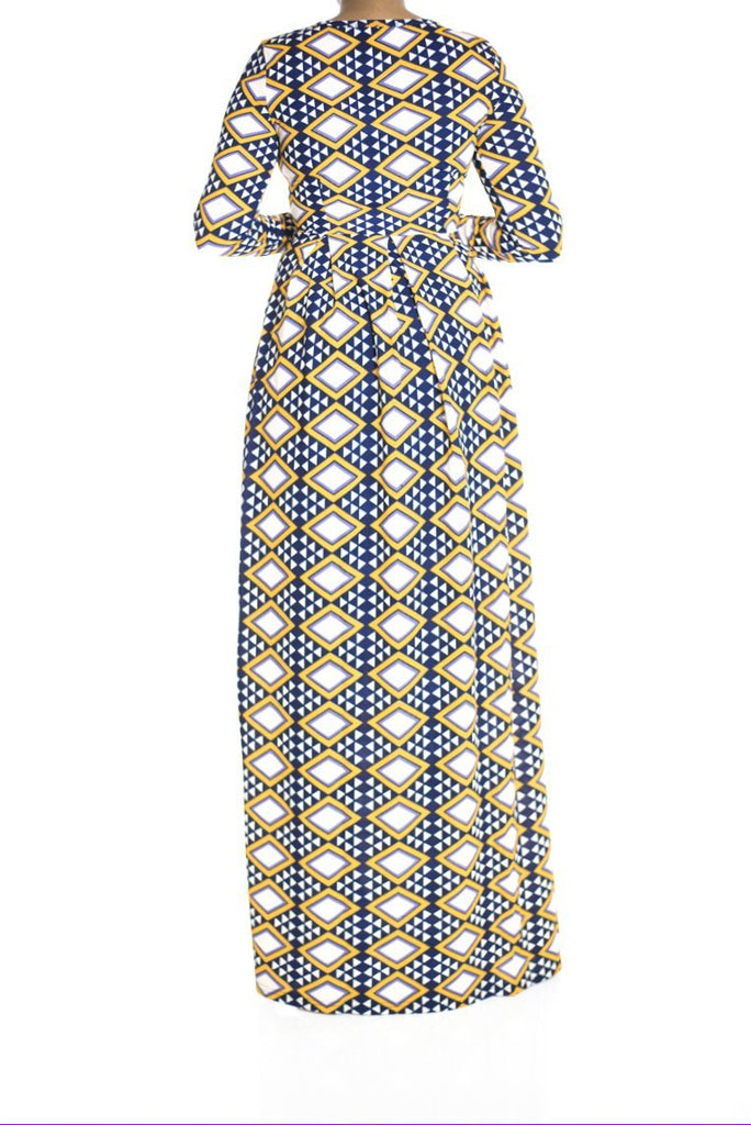 Yellow tribal texture Maxi dress Kabayare