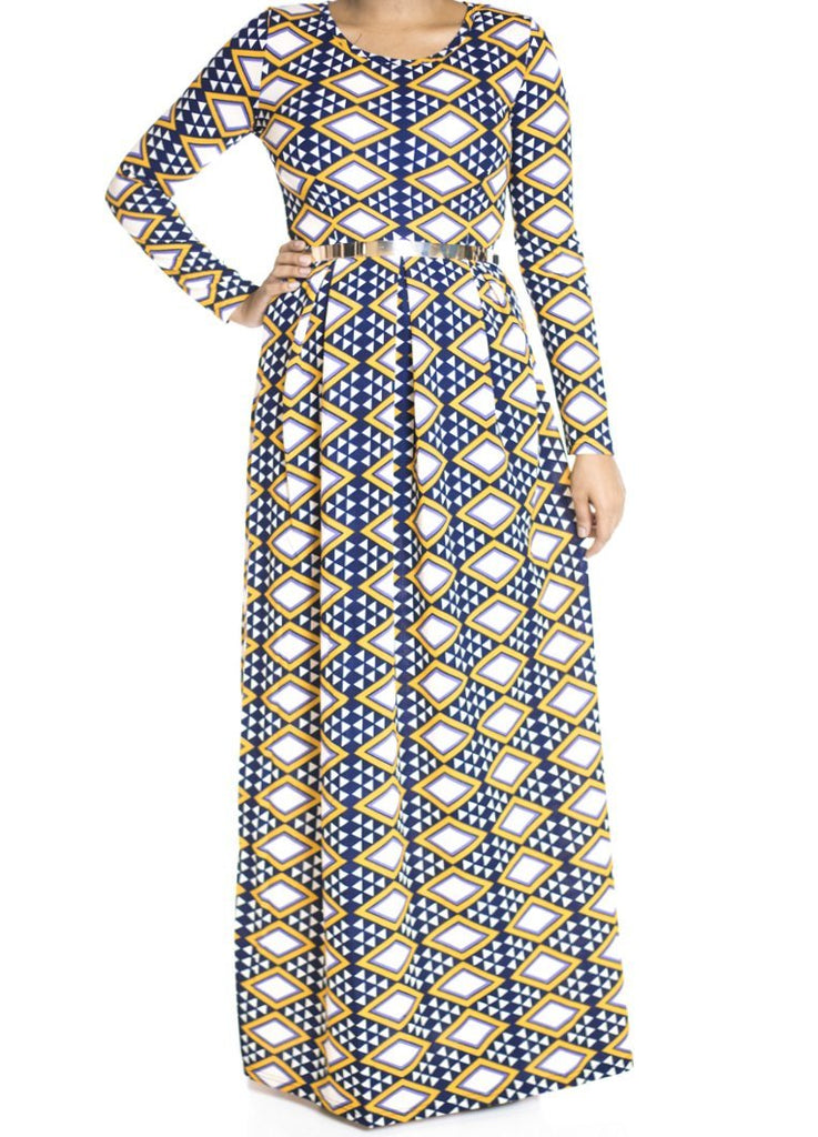 Yellow tribal texture Maxi dress Kabayare