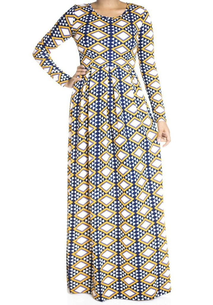 Yellow tribal texture Maxi dress Kabayare