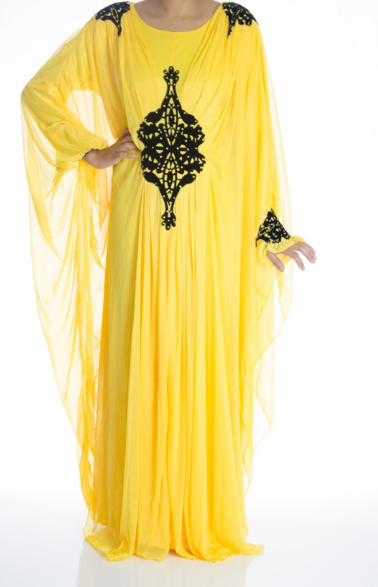 Yellow Velvet Masquerade Kaftan Dress Kabayare